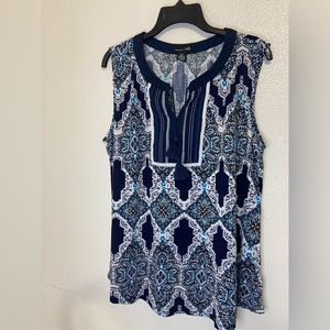 RXB, size XXL top, short sleeves women’s ladies blue/ white, 2X tassels LIKE NEW